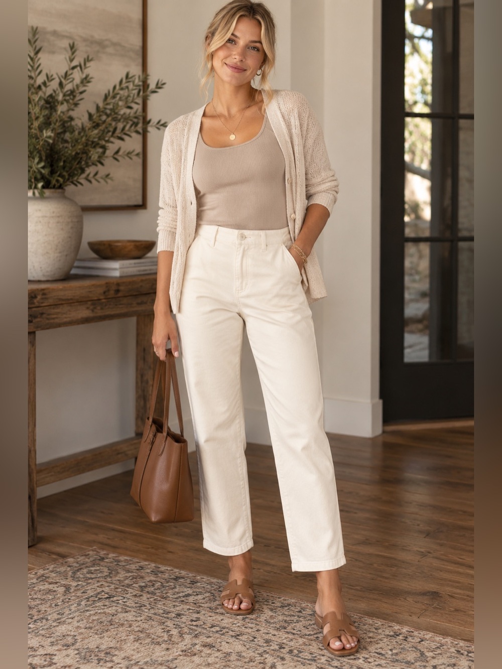 Banana Republic Straight Fit Cream Chinos - Size 0 - Cotton, Clean Beauty